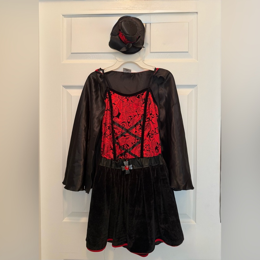 Target Girl’s XL Vampire Costume Red and Black Dress, Flowing Cape, and Hat